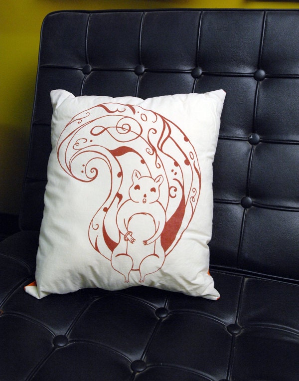 Singing Squirrel : hand pulled screenprint pillow