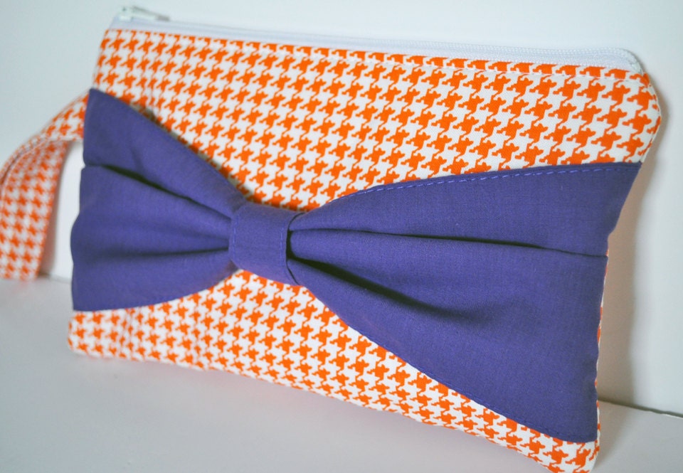 Bow Clutch in Orange and Purple Clemson Game Day Wristlet Gameday Graduation Gift