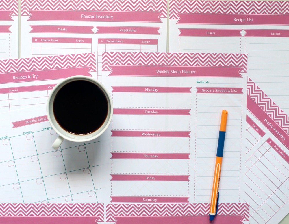 Printable Meal Planner Kit, 8 Editable PDF Templates, US Letter Paper, Instant Download