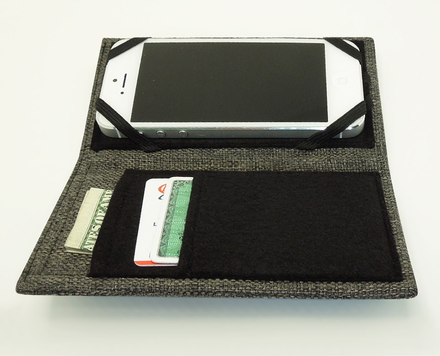 iPhone 5 case iPhone 5 wallet iPhone 5 wallet case w credit-card pocket / Phone wallet - Grayish upholstery fabric - Manly masculine unisex