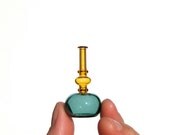 Miniature Bottle in Yellow and Teal, Hand Blown Glass