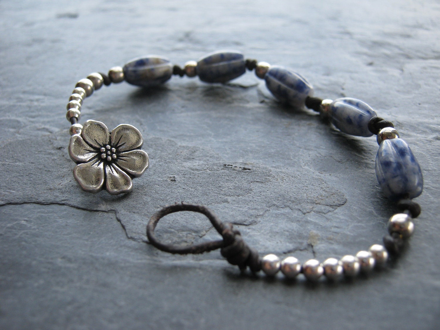 Denim Lapis, Leather and Silver Bracelet