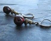 Garnet and Brass Earrings