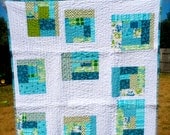 Ocean Breeze Modern Log Cabin/Improv Baby/Toddler/Lap Quilt - 40" x 42"
