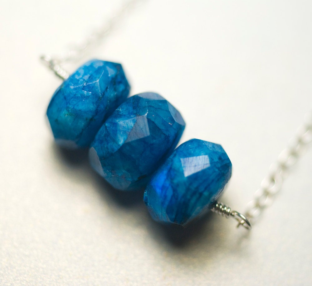 Blue Moonstone Trio Cluster Pendant Sterling Silver Necklace Modern Azure Sky Blue Cobalt Iridescent June Birthstone - "Blue Moon"