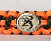 Custom Handmade Paracord Bracelet with a Handmade Buck/Deer Charm - Camo/Orange - FREE Shipping