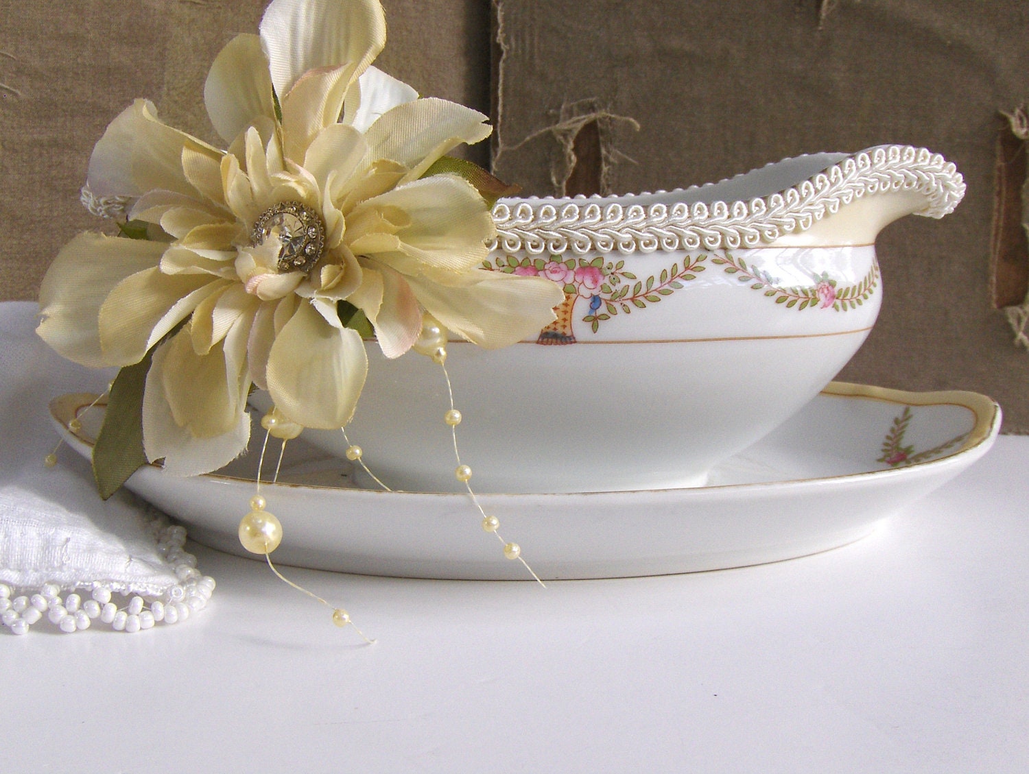Vintage China Gravy Boat Repurposed Candy Dish Trinket Dish