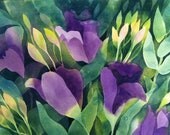 Original watercolor, Texas Bluebells, wildflowers