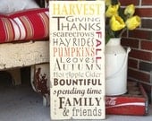 Autumn Harvest Typography Word Art Plaque - Perfect for Decorating for Fall and Thanksgiving