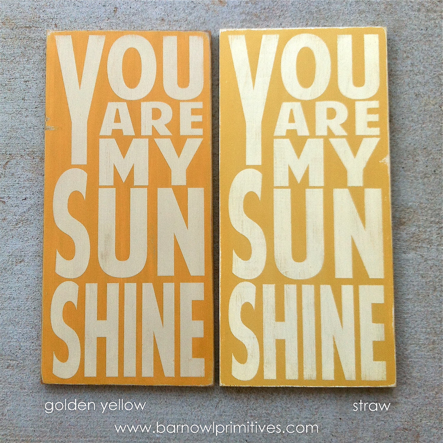 You Are My Sunshine Sign Typography Word Art in Golden Yellow or Straw Heavily Distressed