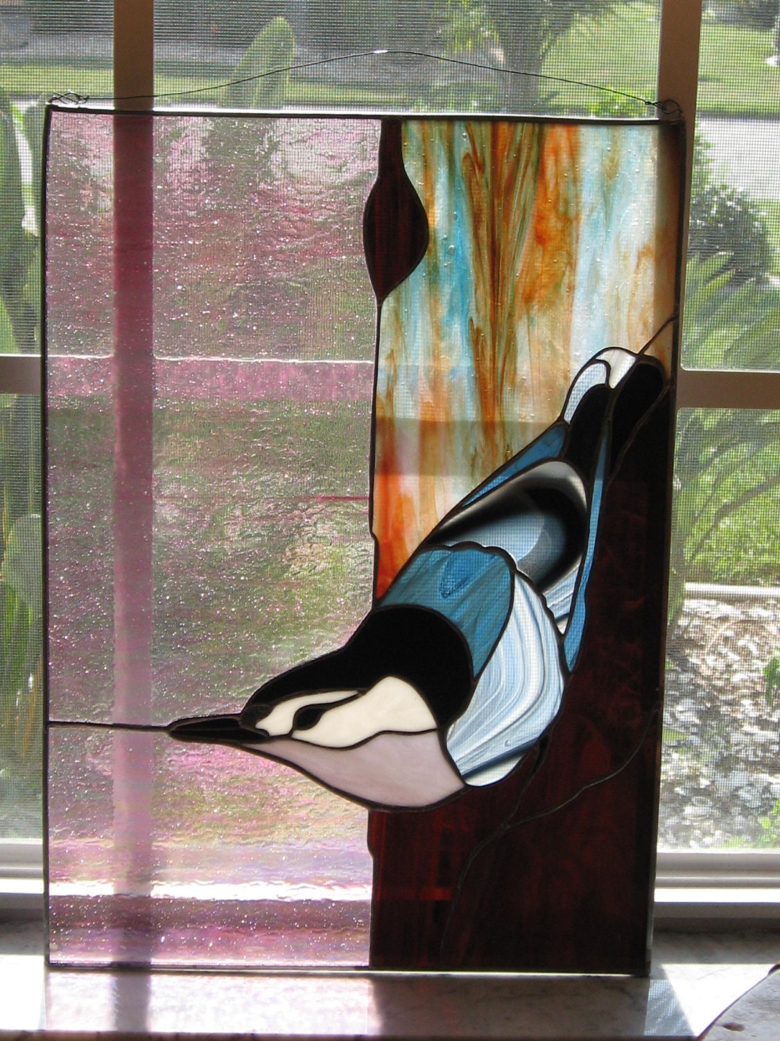 Nuthatch on tree - KathanStainedGlass
