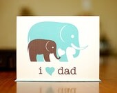 I Heart Dad Father's Day Card - Aqua Blue & Grey Elephants on 100% Recycled Paper