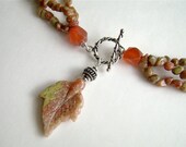 Autumn Jasper Necklace, Gemstone Jewelry, Leaf pendant, Sterling Silver Clasp, Red Agate, Autumn, 392