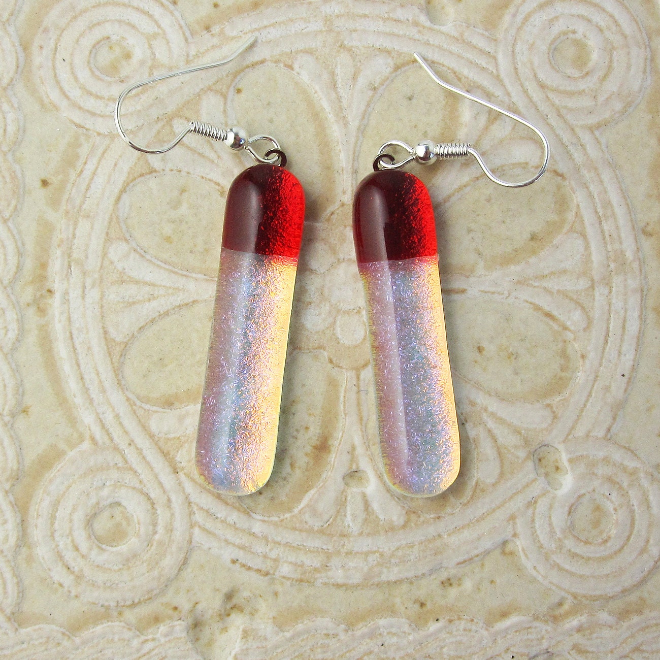 Golden Red Dichroic Earrings  - DGE 278