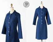 BLOWOUT SALE // 1970s dress xlarge / 70s dress navy blue button up : Justine