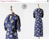 SALE....two day sale // 1930s dress large / 30s hand-painted style dress : Moonlight