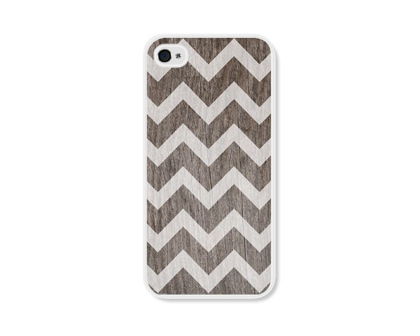 Chevron iPhone 4 Case - Plastic iPhone 4s Case -  Wood iPhone Case iPhone Skin - White and Brown Woodgrain Cell Phone Case