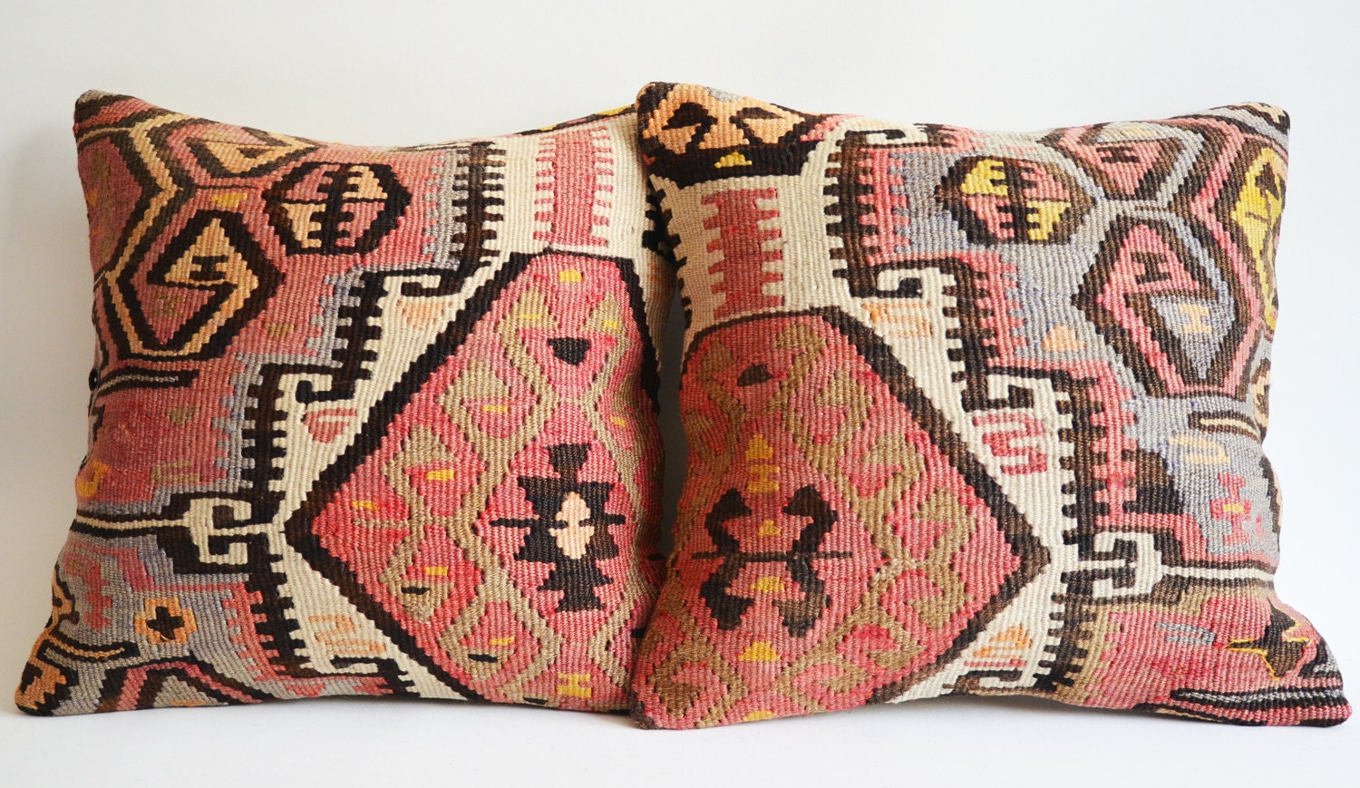 Sukan / SET (2 Piece) Organic Shine Society Modern Bohemian Throw Pillow. Handwoven Vintage Tribal Turkish Kilim Pillow Cover