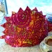 Tea cozy, tea cosy: Pink batik dinosaur tea cozy