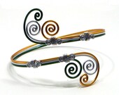 Arm Band, Bracelet or Cuff, Gold Green and Silver Aluminum Wire