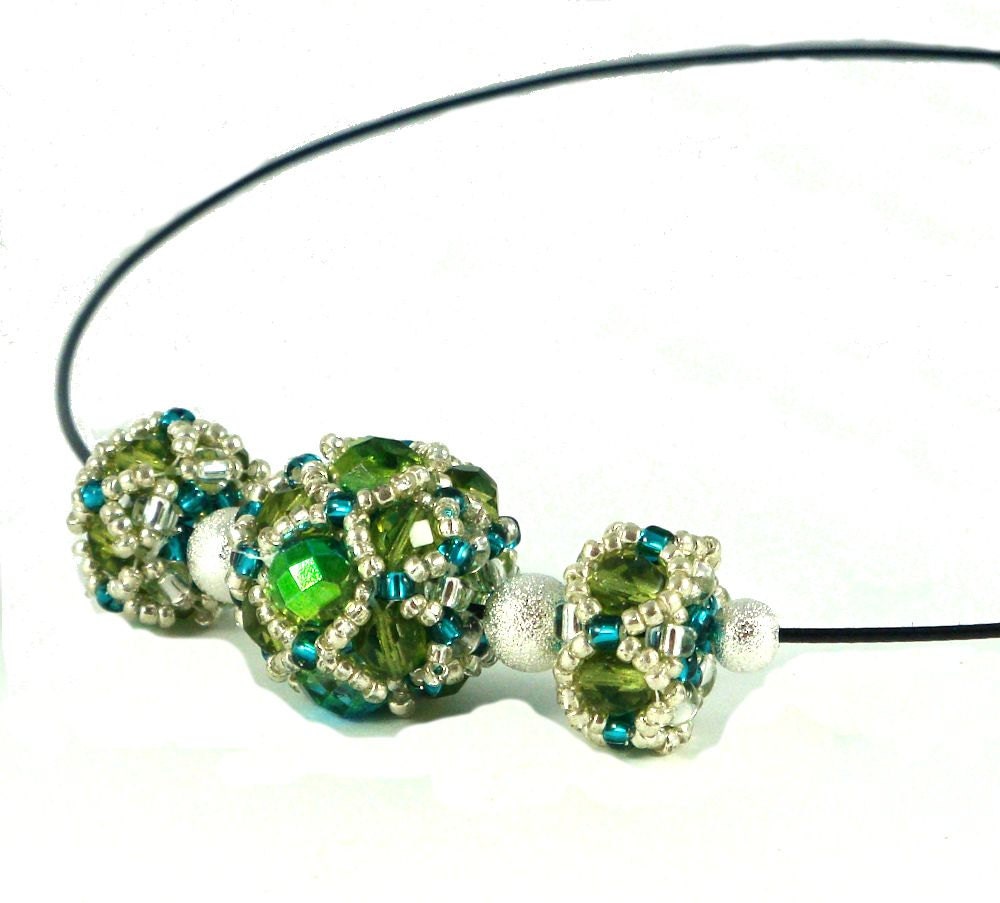 DEAL of the DAY Beaded Bead Necklace - Green, Silver and Teal Beaded Beads with Silverdust Spacers