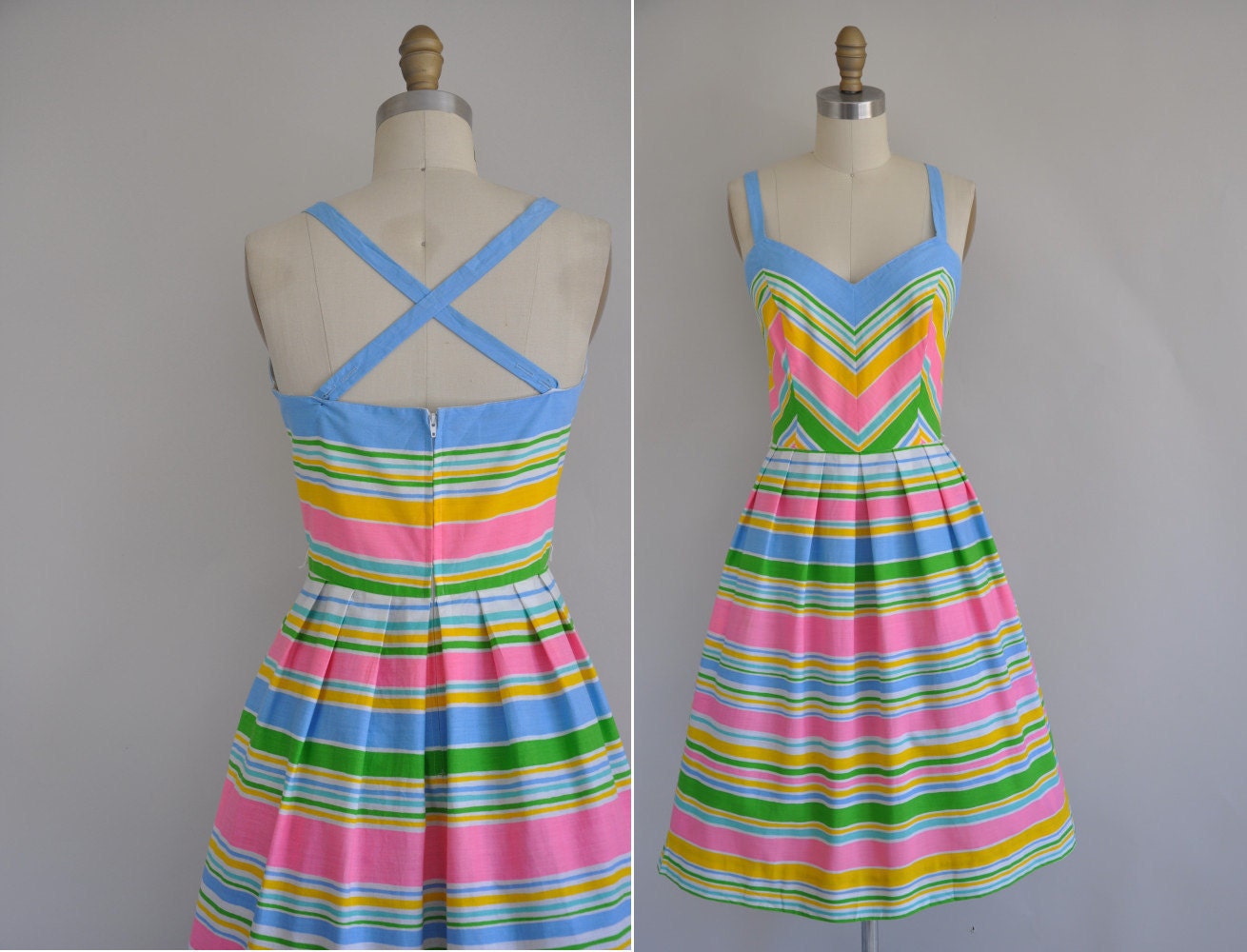 50s vintage dress / 1950s 50s cotton stripe full skirt dress / Summer Carnivals