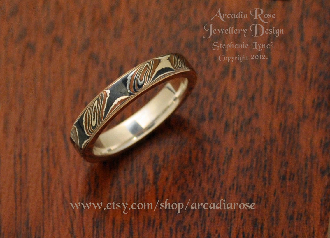 Mokume Gane Wave Size 7 1/2. (U.S.) Size P.  Double Ring/Fine Silver Liner by Stephenie Lynch.