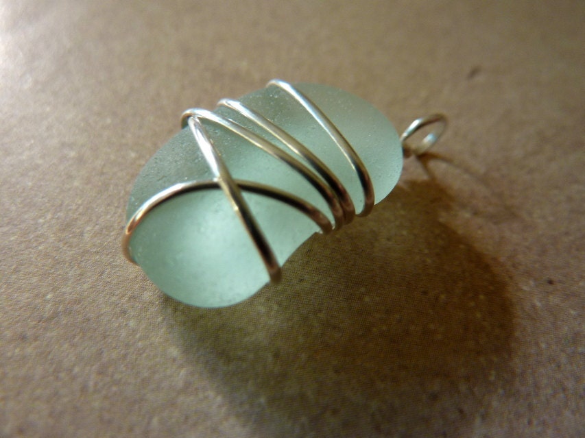 Sea Glass Pendant - Vintage Seafoam Sea Glass Beach Glass Pendant