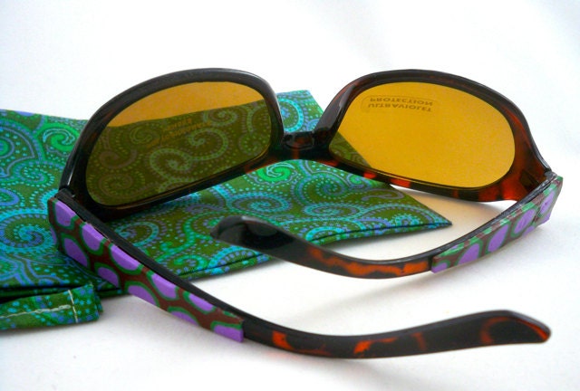 Sunglasses polka dots upcycled embellished purple and green with tortoiseshell