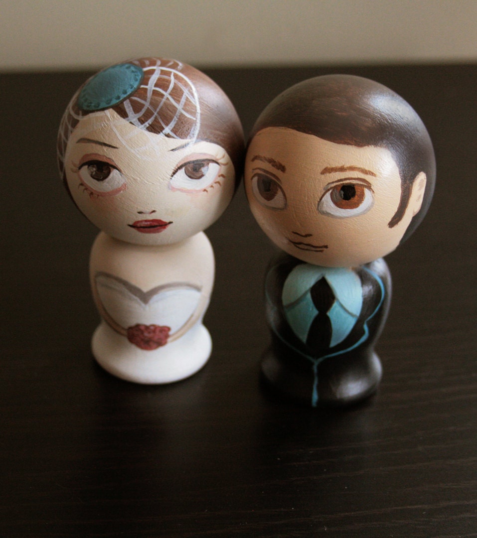 Personalized Kokeshi Doll Wedding Cake Toppers