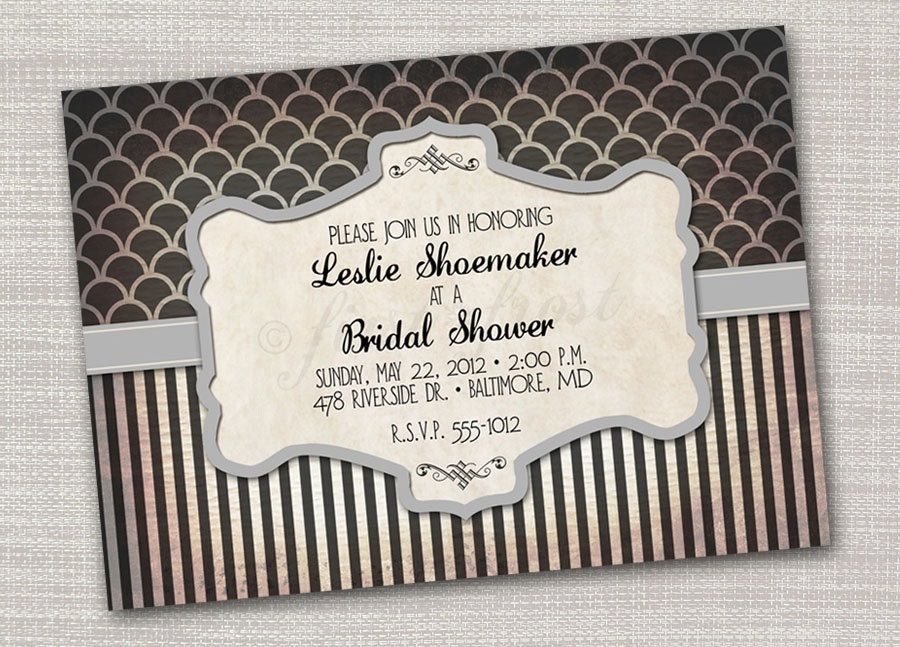 Vintage Striped Steampunk Printable Card Wedding Bridal Shower Party Invitation Il_570xn