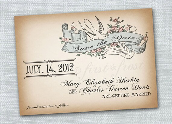 Vintage Style Save the Date Printable Card - Wedding Bridal Announcement Il_570xn