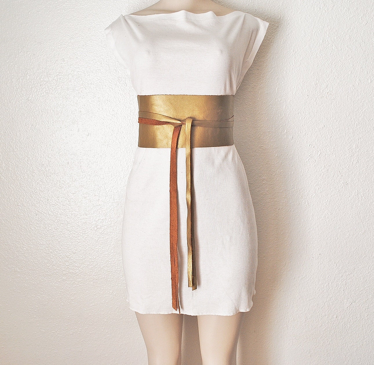 Leather Obi Belt Women Genuine Leather - Gold & Rawhide Reversible