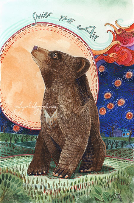 Bear print animal illustration nursery decor wall art cute cub gift baby shower for him children's room drawing nature woodland forest