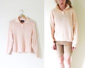 vintage 1980s Sweater // Oversized Boxy // Peach // Collar Pullover // S/M