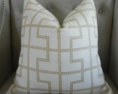 Decorative Designer Pillow Cover - 18X18 - Celerie Kemble Bleecker print in Biscuit - Pattern on the front