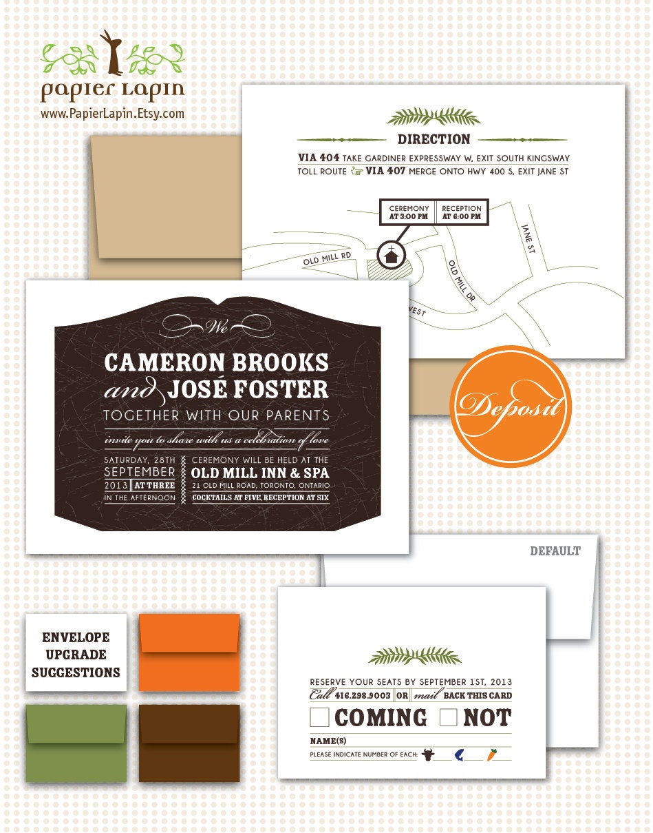 Woodlands // eco-friendly wedding invitation set, wood grain, rustic natural, brown, kraft, affordable // DEPOSIT