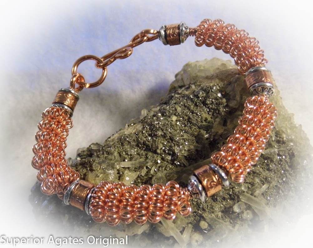 Copper Coiled Wire Bracelet Bangle Size 6 1/2 inches
