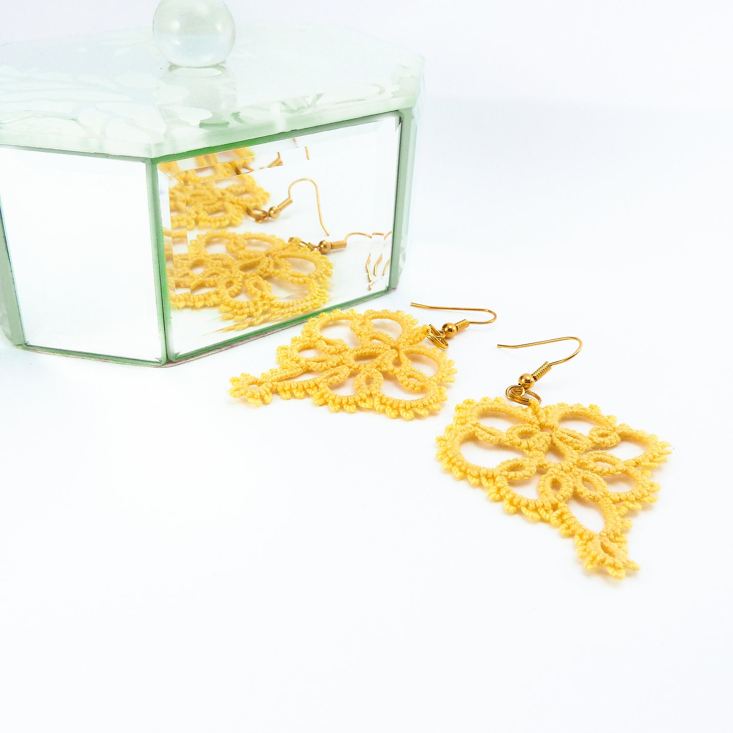 Yellow lace earrings / handmade lace jewelry