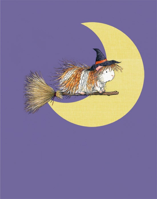 Guinea Pig Witch Cute Halloween Art Print 5 x 7