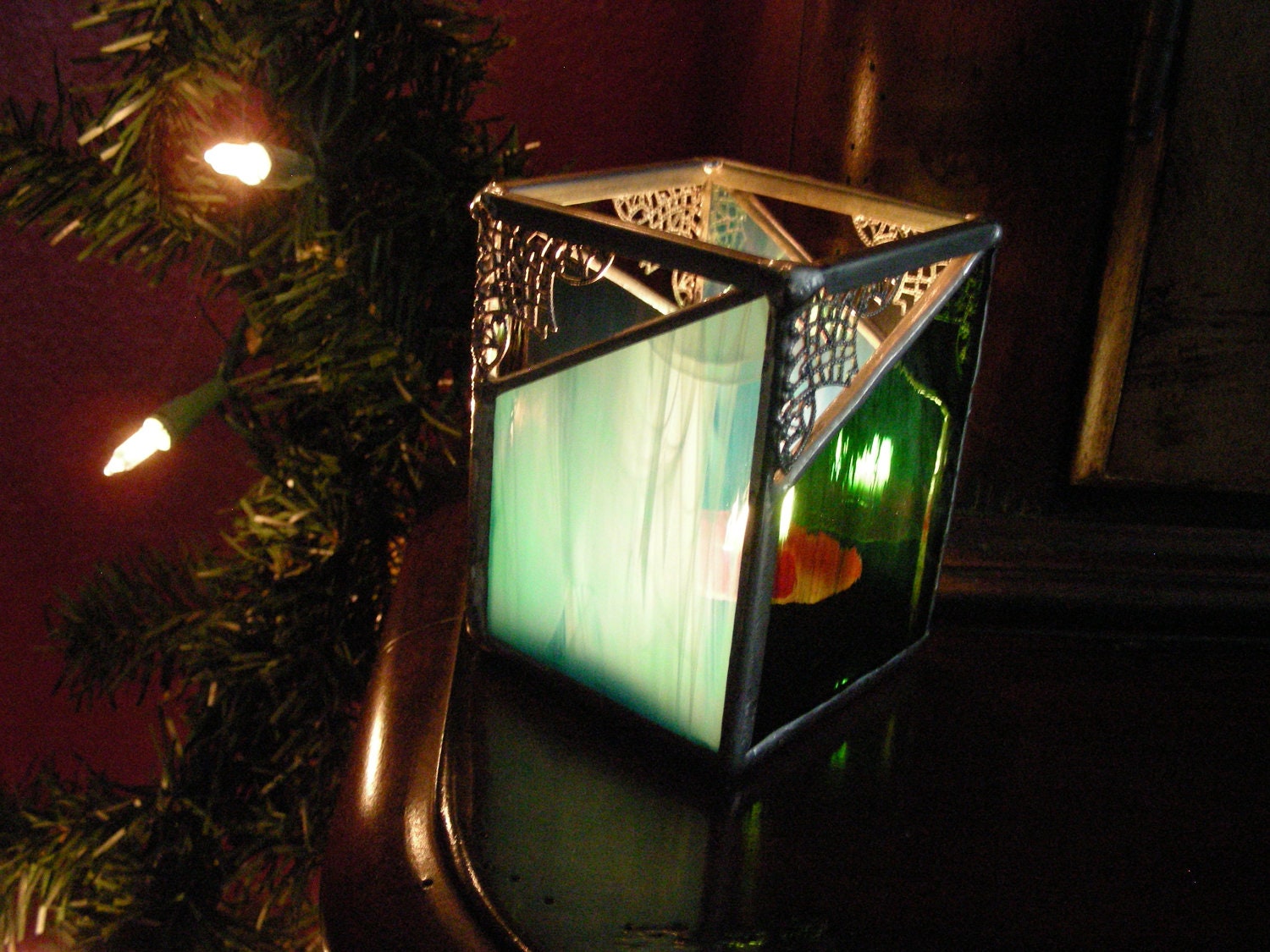 Turquoise and Dark Olive Candle Holder