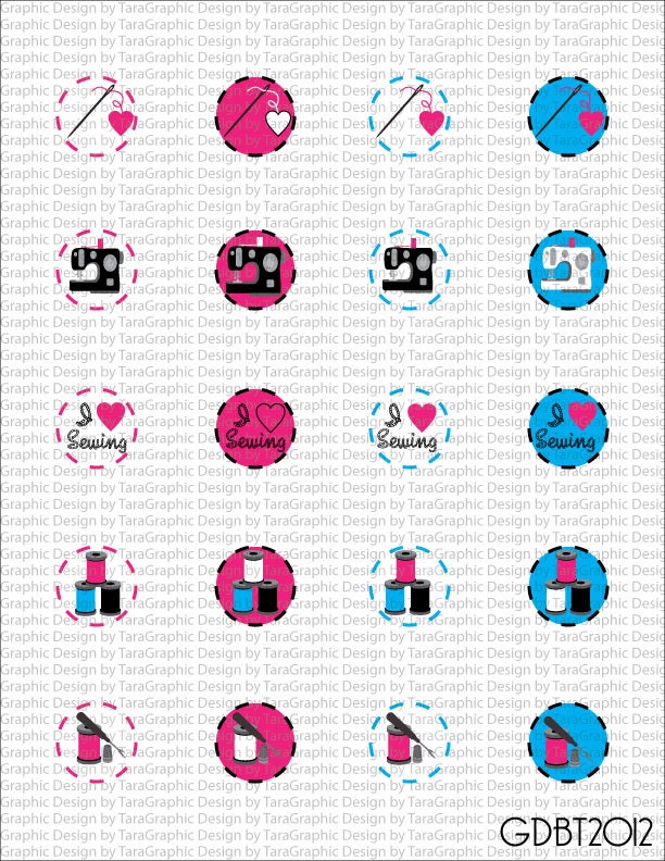 I Love Sewing Digital Image Sheet for 1 Inch Bottlecaps Personal and Commercial Use