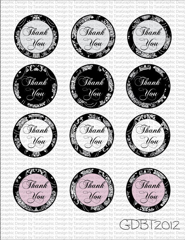 Damask Thank You 2 Inch Circles Digital Template Personal and Commercial Use