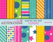 Most Fun New Year Cute Digital Papers for Invitations, Card Design, Scrapbooking, and Web Design Il_170x135