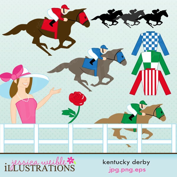 Kentucky Derby Cute Digital Clipart for Card Design, Scrapbooking, and Web Design Il_570xn