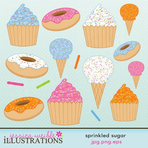 Sprinkled Sugar Cute Digital Clipart for Card Design, Scrapbooking, and Web Design Il_570xn