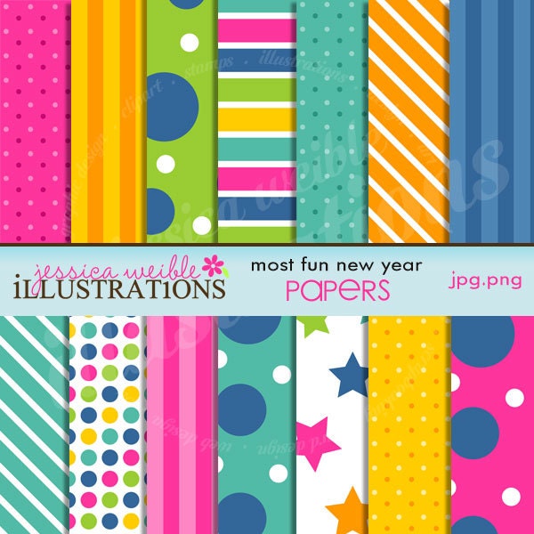 Most Fun New Year Cute Digital Papers for Invitations, Card Design, Scrapbooking, and Web Design Il_570xn