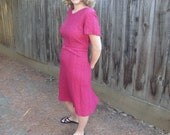 1960s Vintage Fuchsia Ribbon Sheath Dress Large X Large