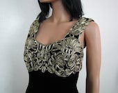 Vintage Black Velvet and Gold Lamé Trim Jessica McClintock Evening Gown