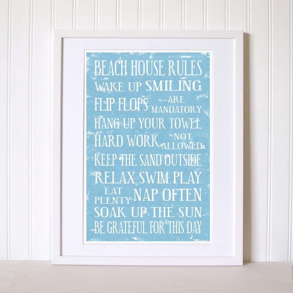 Beach House Rules Flip Flops are Mandatory. 11x17 Art Print. Great Hostess Gift.